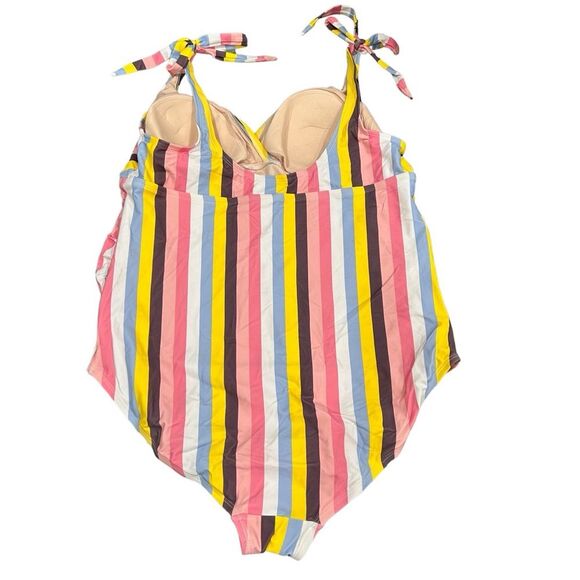 NWT Isabel Maternity 1-Piece Bathing Suit Stripes Pink Multi Shoulder Ties XXL - Picture 4 of 10